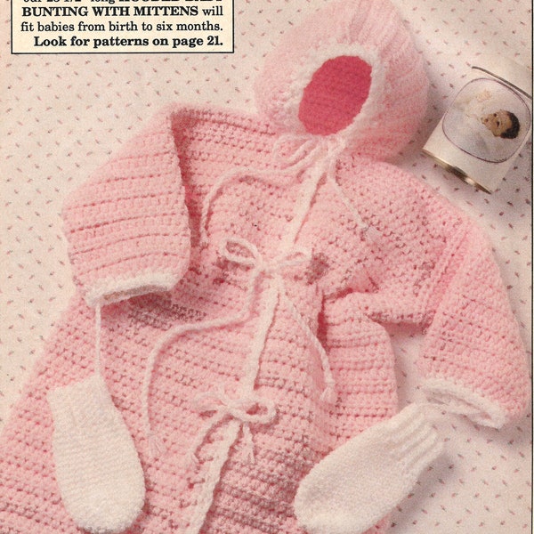 Hooded Baby Bunting with mittens, vintage pattern, PDF pattern download