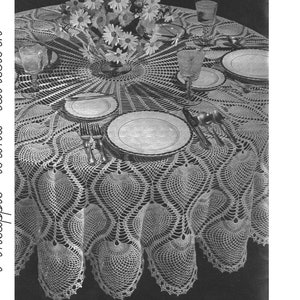 Pineapple Lace vintage round tablecloth, high quality PDF pattern download