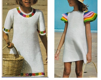 Crochet dresses for kids, vintage pattern,  high resolution PDF download