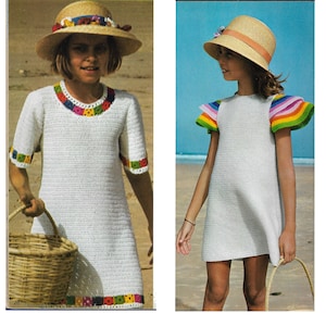 Crochet dresses for kids, vintage pattern,  high resolution PDF download