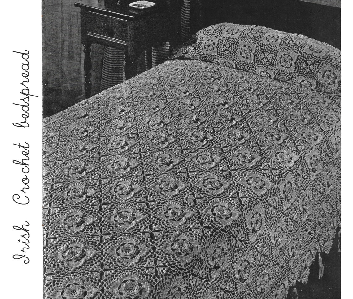 Beautiful Irish Bedspread Lace Vintage Pattern Rectangular Etsy