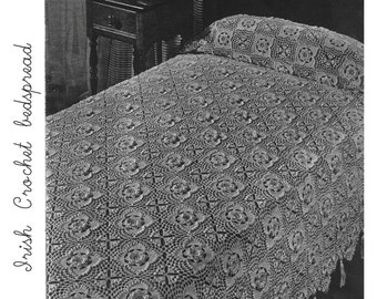 Beautiful Irish bedspread, lace vintage pattern, rectangular, high quality PDF pattern download