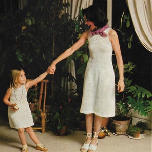 Crochet dresses, mother and daughter, 1970&#39;s style, vintage pattern,  high resolution cleaned PDF download.