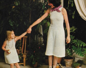 Crochet dresses, mother and daughter, 1970's style, vintage pattern,  high resolution cleaned PDF download.