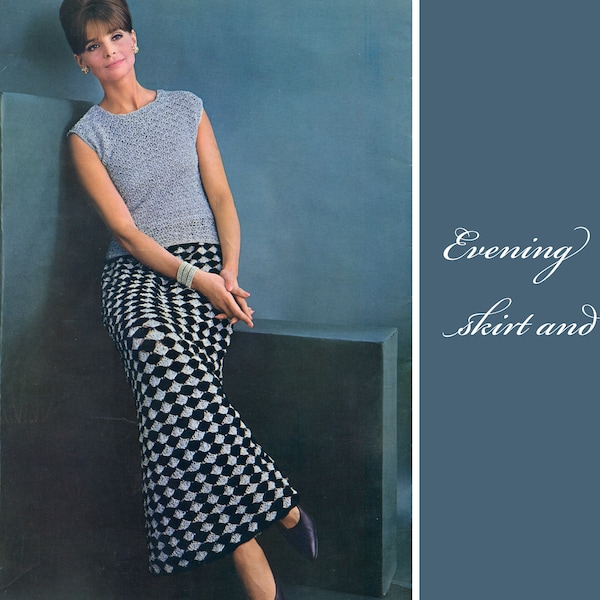 1960's evening skirt and top, vintage patterns,  high res PDF. Instructions are for sizes small (10-12), medium (14-16) and large (18)