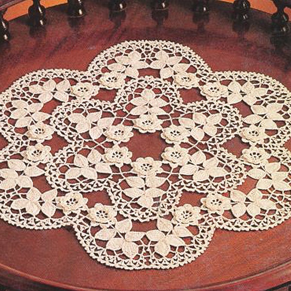 Irish crochet Rose doily, high quality PDF pattern download, row by row instructions