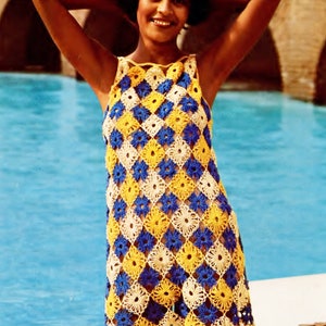 Crochet dress, 1970's style, vintage pattern,  high resolution cleaned PDF download.