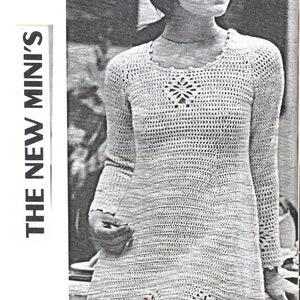 Crochet dress, 1970&#39;s style, vintage pattern,  high resolution cleaned PDF download.