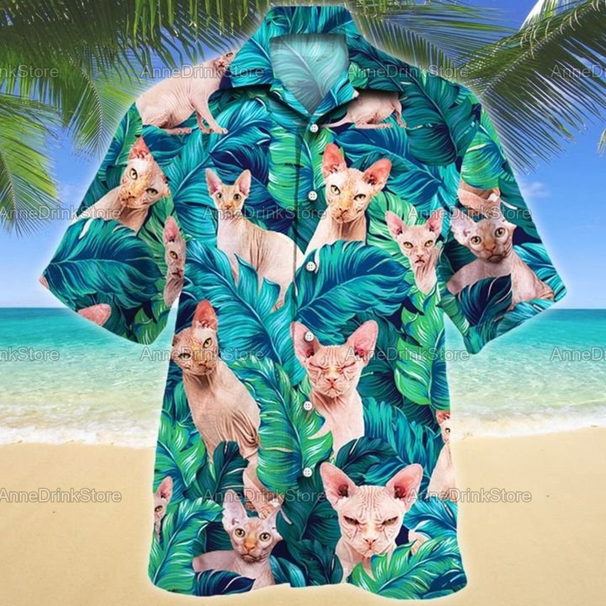 Sphynx Cat Hawaiian Shirts, Summer Shirts, Sphynx Lovers, Gift For Her, Gift For Dad, Sphynx Button Up Shirts