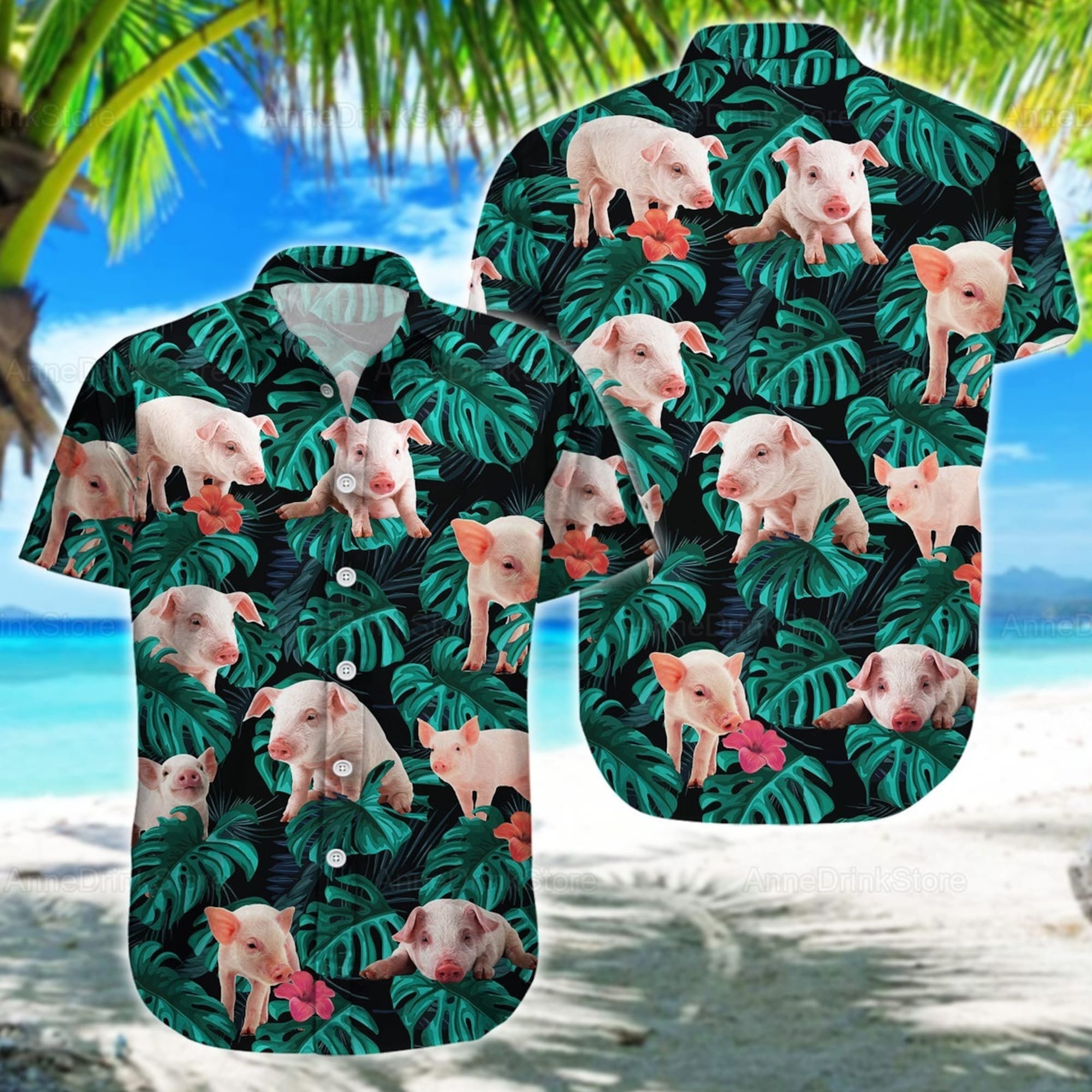 Pig Hawaiian Shirts, Pig Lovers, Pig Shirts, Pig Button Up Shirt