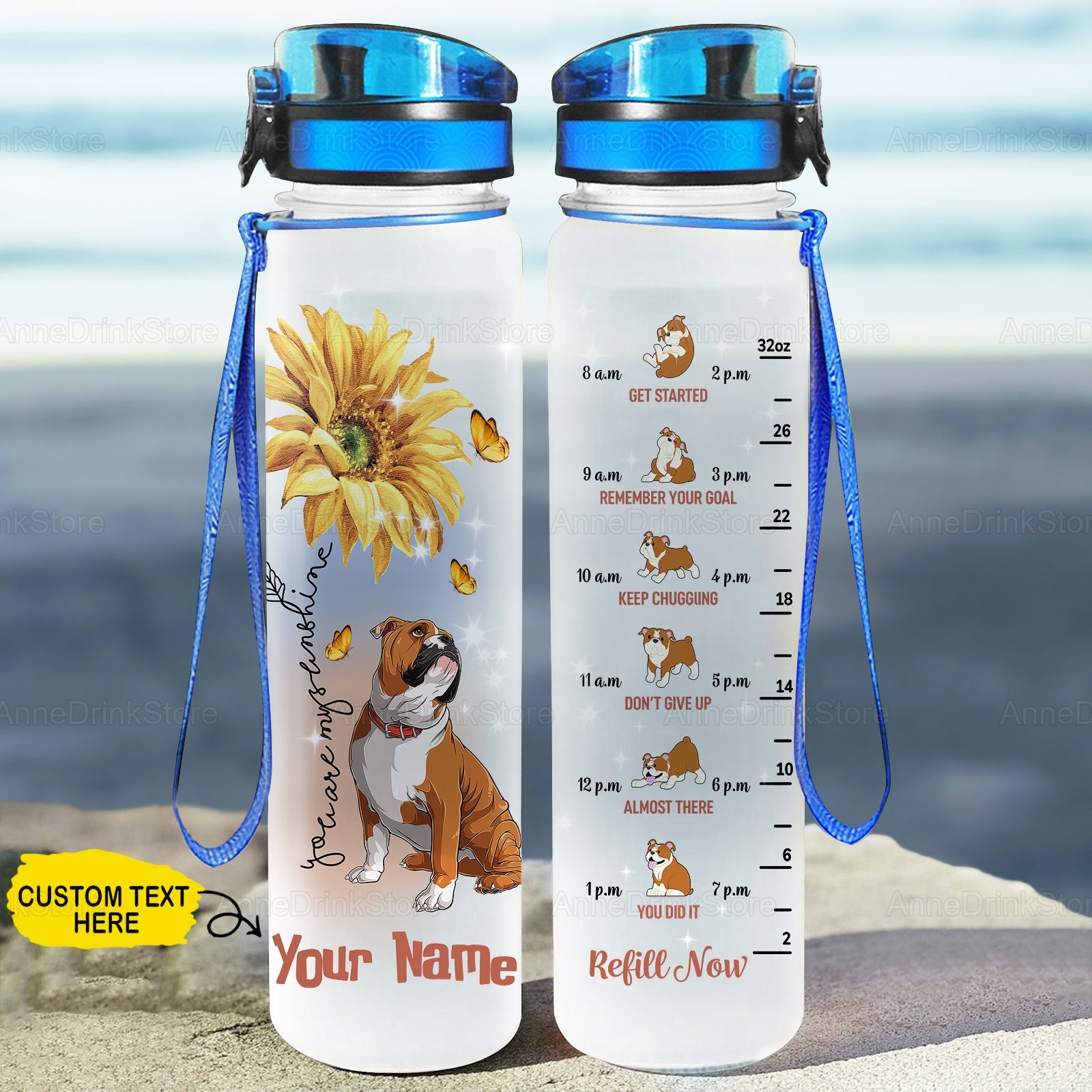 Bulldog and Sunflower Water Tracker Bottle Personalized Funny - Etsy Bulldog and Sunflower Water Tracker Bottle Personalized Funny - Etsy