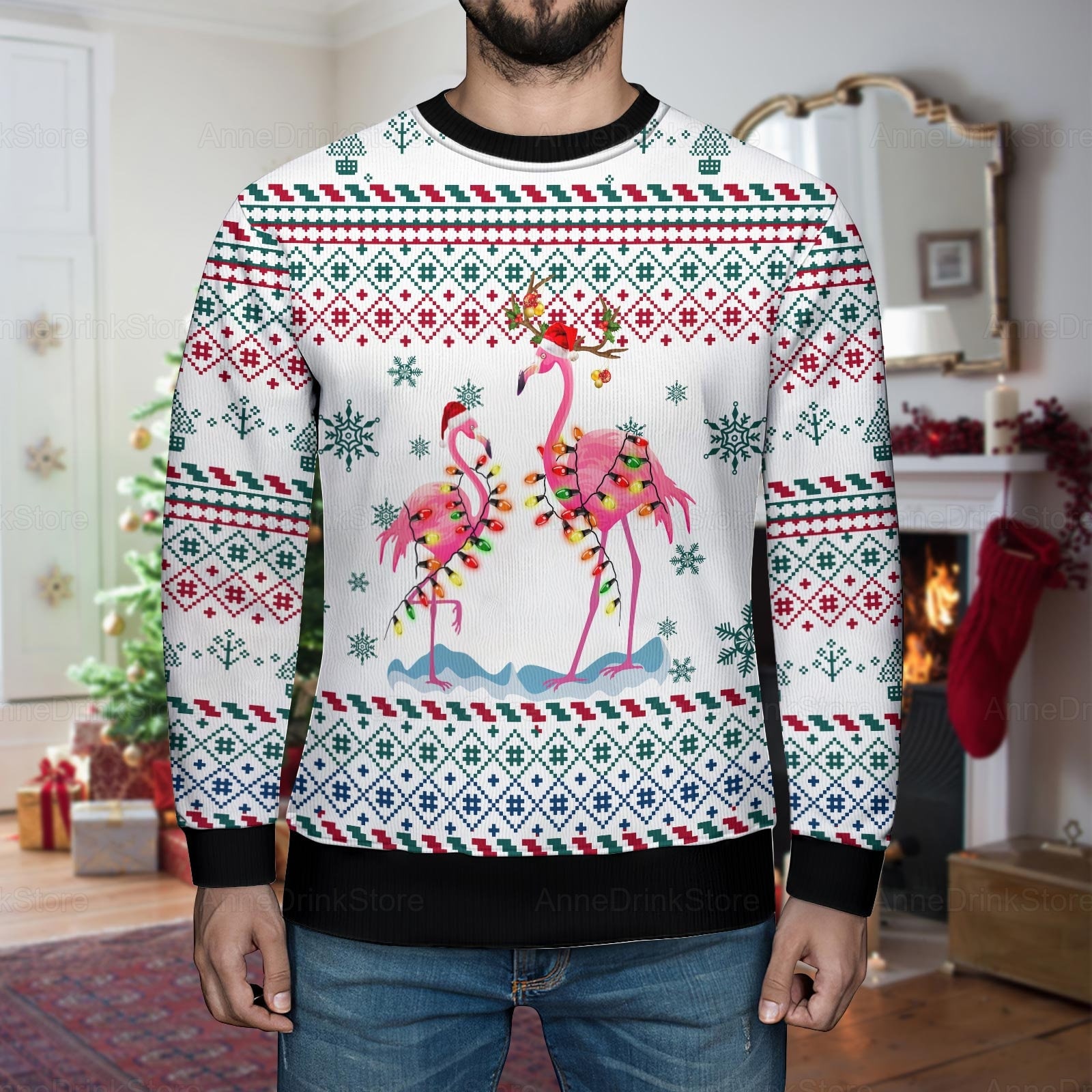 Flamingo Sweater, Christmas Sweater, Flamingo Christmas Sweater sold by