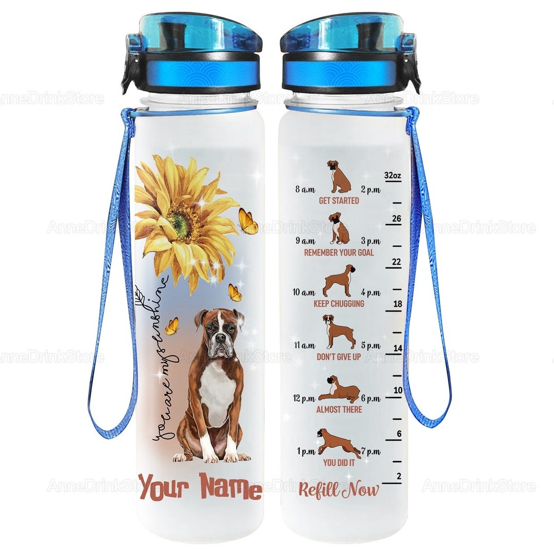 Boxers and Sunflower Water Bottle Personalized Water Bottle - Etsy