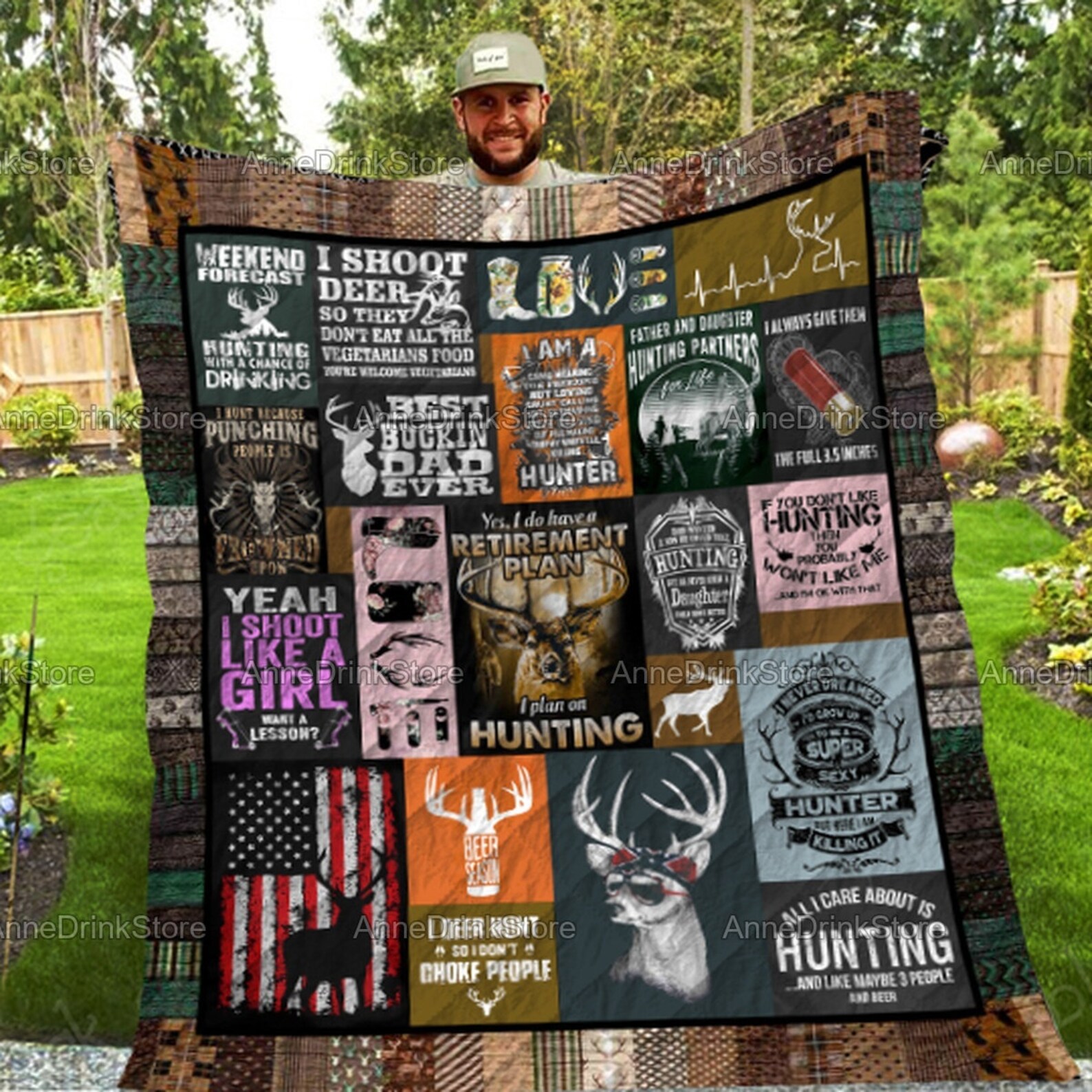 Deer Hunter Quilt Hunting Quilt Family Gift White Face Etsy