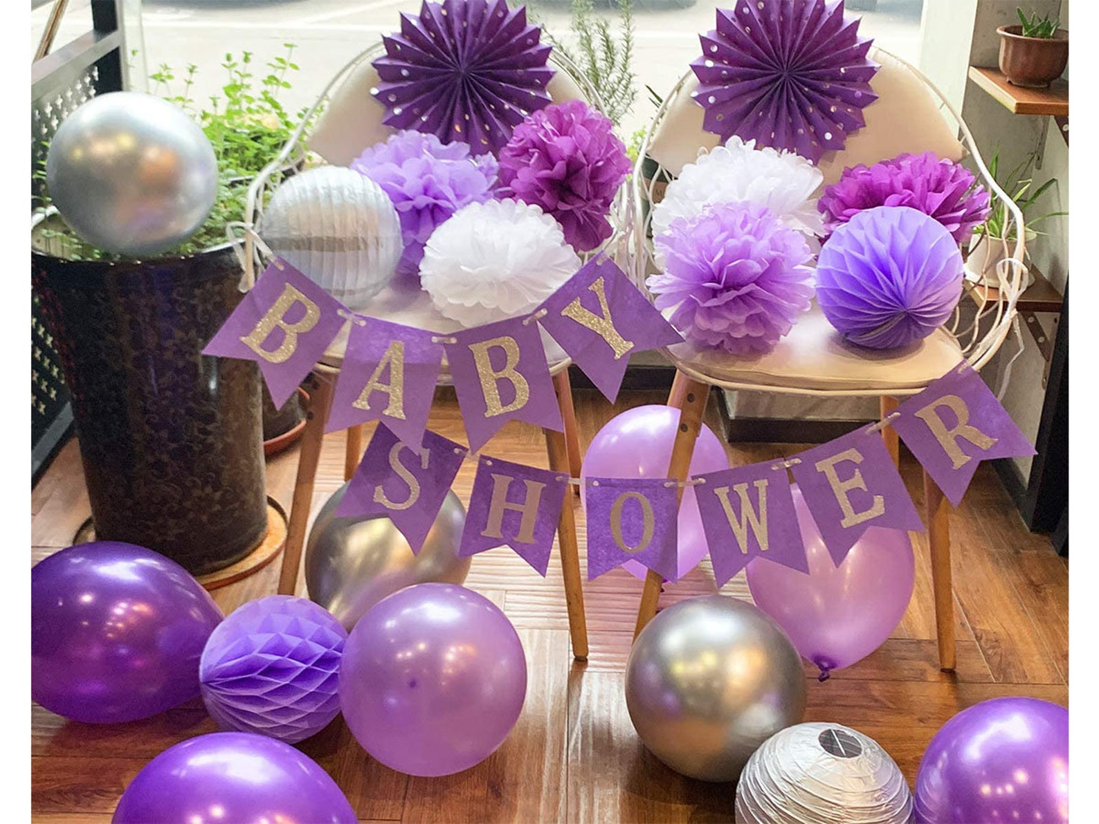 Purple Elephant Baby Shower Decorations Baby Shower Banner Etsy