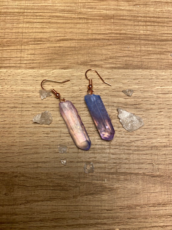 Fibonacci Spiral Earrings with Angel Aura Quartz Points & Brass – WildShe