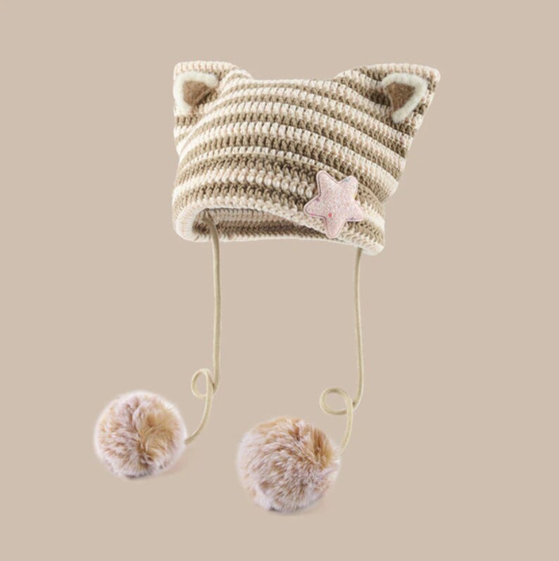 Handmade Y2k Japanese Cat Ear Beanies Rabbit Hair Pompom Etsy