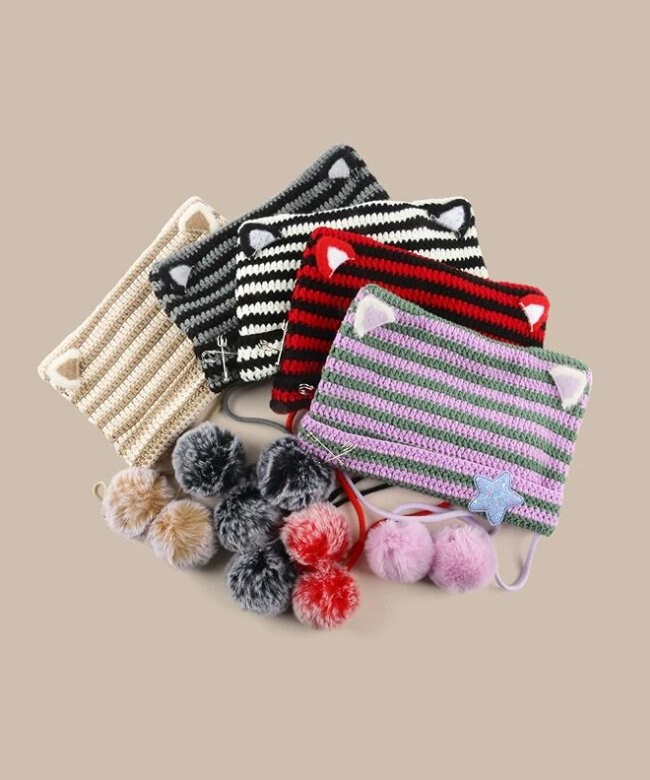 Handmade Y2k Japanese Cat Ear Beanies Rabbit Hair Pompom Etsy