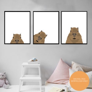 Conjunto de impresión de Carpincho de 3, Arte de pared imprimible, Impresiones de arte, Descarga digital, Decoración de animales de guardería, Cartel de Carpincho, Habitación para bebés, Personalizable