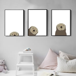 Conjunto de impresión de nutria de 3, Arte de pared imprimible, Impresiones de arte, Descarga digital, Decoración de animales de guardería, Póster de nutria, habitación de bebés, Personalizable