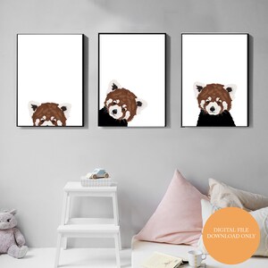 Conjunto de impresión de Panda Rojo de 3, Arte de pared imprimible, Impresiones de arte, Descarga digital, Decoración de animales de guardería, Cartel de Panda Rojo, habitación de bebés, Personalizar