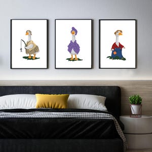 Juego de 3 impresiones de gansos, Arte mural imprimible, Impresiones artísticas, Descarga digital, Decoración de animales para guardería, Póster de gansos para porche, Personalizable
