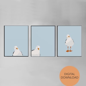 Möwe Print 3er-Set, druckbare Wandkunst, Kunstdrucke, digitaler Download, Kinderzimmer-Tierdekor, Möwe Poster, personalisierbar