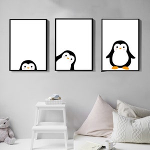 Pinguin 3er Set, Druckbare Wandkunst, Kunstdrucke, Digitaler Download, Kinderzimmer Tierdekor, Pinguin Poster, Babyzimmer, anpassbar