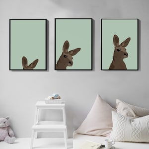 Juego de impresión canguro de 3, Arte mural imprimible, Impresiones artísticas, Descarga digital, Decoración de animales infantiles, Habitación para bebés, Personalizable