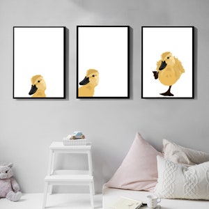 Duckling print set of 3, Printable wall art, Art prints, Digital download, Nursery animal décor, Duck poster, babies room, Customisable