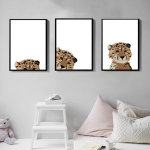 Cheetah print set of 3, Printable wall art, Art prints, Digital download, Nursery animal décor, Cheetah poster, babies room, Customisable