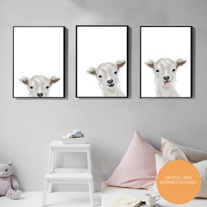 Conjunto de impresión de cabra de 3, Arte de pared imprimible, Impresiones de arte, Descarga digital, Decoración de animales de guardería, Cartel de cabra, habitación de bebés, Personalizable