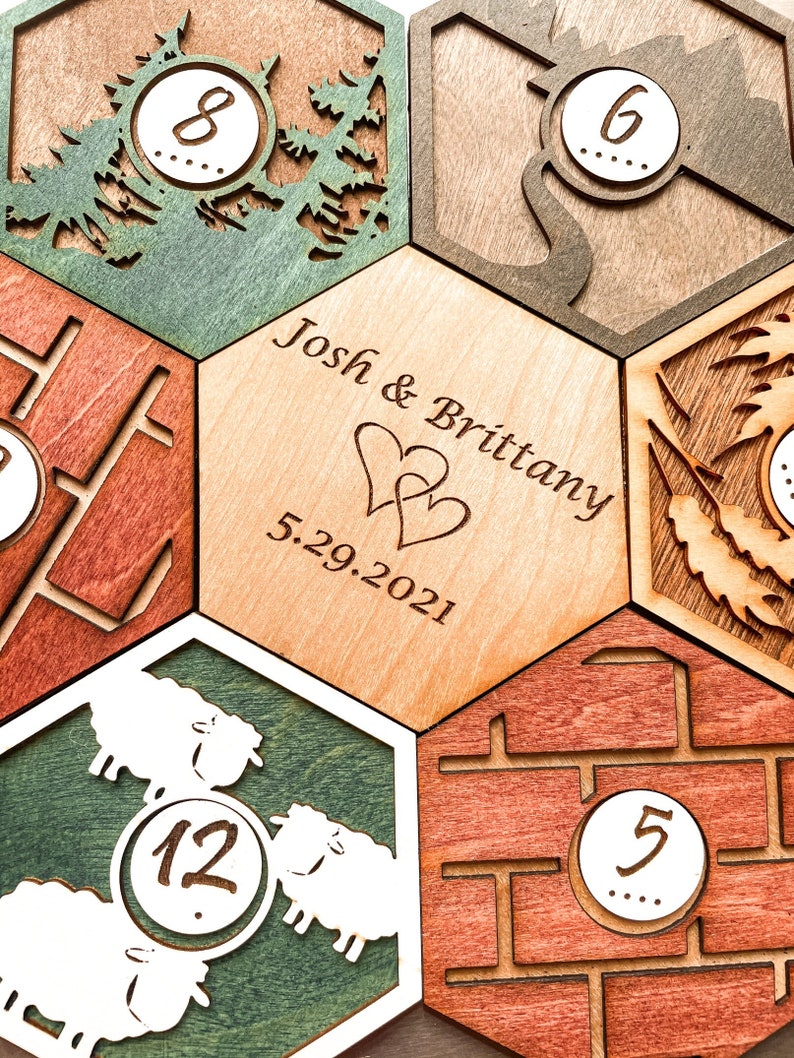 Custom Stained Wooden Catan Board | Engraved Wedding Gift