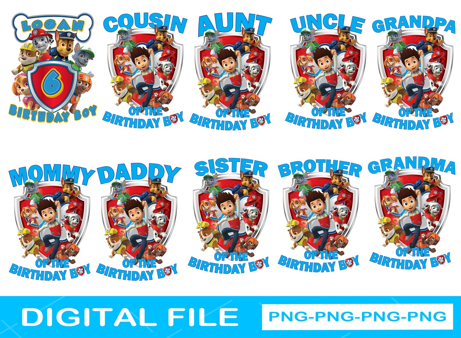Paw Patrol Birthday Bundle PNG Family Paw Patrol Png Paw | Etsy