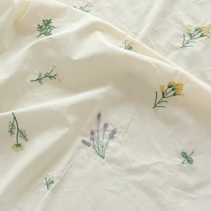 Floral Cotton Fabric, Embroidered Fabric, Lavender Flower Fabric, Soft Cotton Fabric, Quilting Fabric, Designer Fabric, By The Half Yard