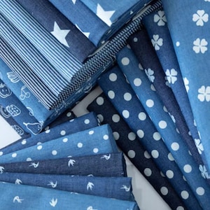 Stars Dot Printed Lightweight Denim Fabric, Washed Denim Fabric, Blue Cotton Denim Fabric, By The Half Yard
