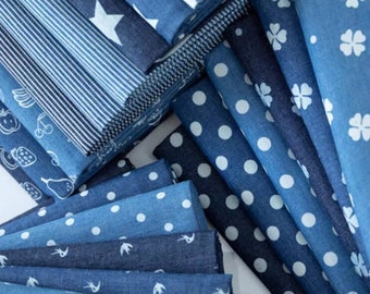 Stars Dot Printed Lightweight Denim Fabric, Washed Denim Fabric, Blue Cotton Denim Fabric, By The Half Yard
