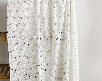 100% Cotton Pure White Hollow Lace, Wedding Fabric, Embroidery Fabric,  Fashion Garment fabric, Dress Fabric,By The Half Yard