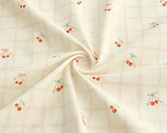 Floral Plaid Cherry Printed Cotton Fabric- By The Yard- For Costume Dress Tablecloth- Decorative- DIY Sewing