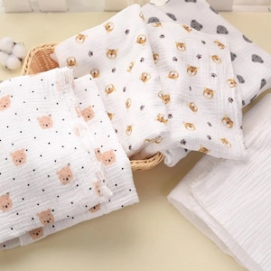Cotton Double Gauze Fabric, Crinkle Double Gauze Fabric, Animal Printed 100% Cotton Muslin Fabric, Natural Fabric for Baby, By The Half Yard