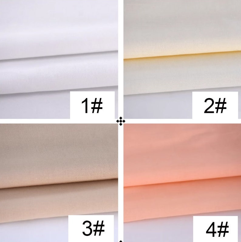 May include: Four fabric swatches in different colors: white, off-white, beige, and peach. The swatches are folded in half and labeled with numbers 1 through 4.