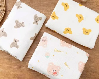 Cotton Double Gauze Fabric, Crinkle Double Gauze Fabric, 100% Cotton Muslin Fabric, Natural Fabric for Baby, By The Half Yard