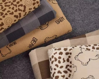 Cartoon Corduroy Fabric, Soft Plaid Bear Cow Stretch Corduroy Fabric, 8 Wale Corduroy, Clothes Home Decoration Fabric, By The Half Yard
