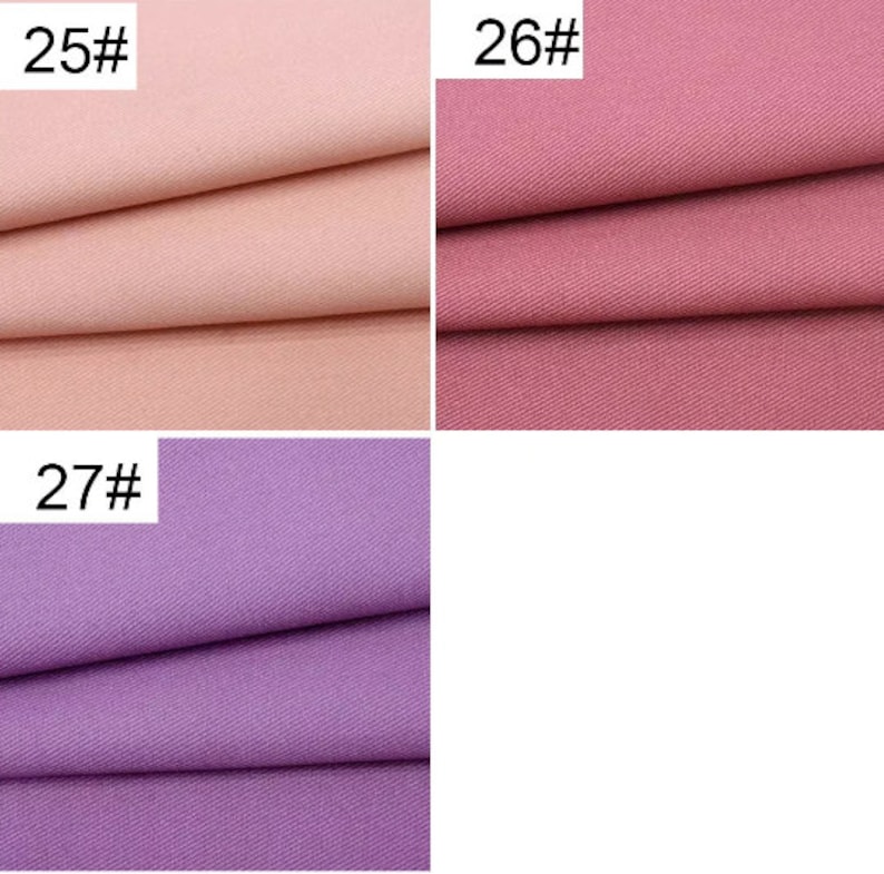 May include: Three fabric swatches in different colors. The top left swatch is a light pink, the top right swatch is a darker pink, and the bottom swatch is a light purple.