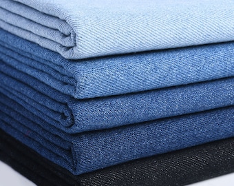 Heavy Weight Blue Denim Fabric, Washed Denim, Solid Color Fabric, Cotton Denim, Pants Shirt Apparel Fabric,By The Half Yard