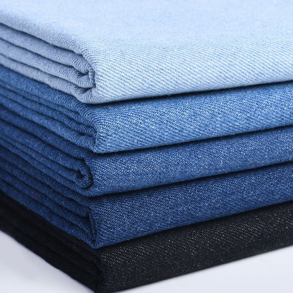 Heavy Weight Blue Denim Fabric, Washed Denim, Solid Color Fabric, Cotton Denim, Pants Shirt Apparel Fabric,By The Half Yard