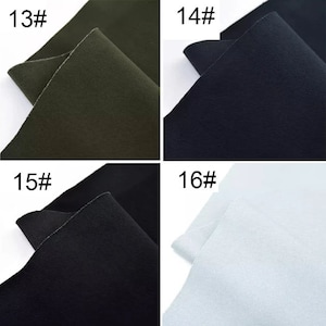 May include: Four fabric swatches in different colors: dark green, black, dark gray, and light blue. The swatches are labeled with numbers 13, 14, 15, and 16.