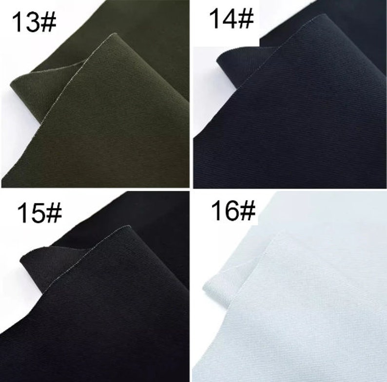May include: Four fabric swatches in different colors: dark green, black, dark gray, and light blue. The swatches are labeled with numbers 13, 14, 15, and 16.