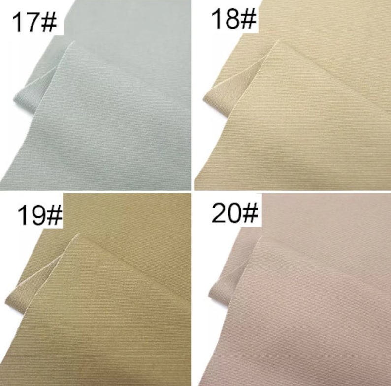 May include: Four fabric swatches in different colors: light blue, beige, khaki, and light pink. The swatches are labeled with numbers 17, 18, 19, and 20.