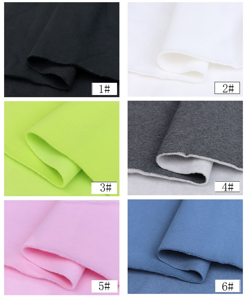 May include: Six fabric swatches in different colors: black, white, green, gray, pink, and blue. Each swatch is folded in half and labeled with a number from 1 to 6.